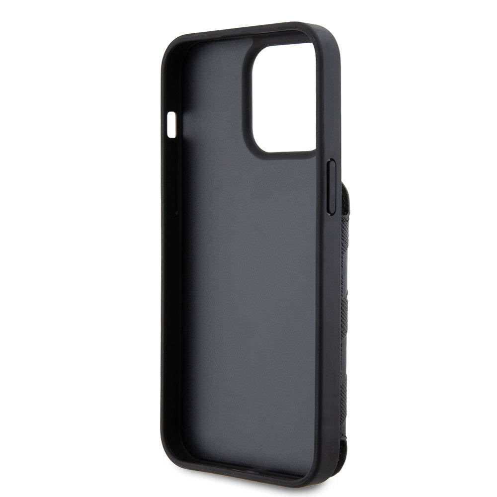 Karl Lagerfeld iPhone 15 Pro Max Standlı Kartlıklı Saffiano Monogram İkonik Metal Logo Orjinal Lisanslı Telefon Kılıfı - 6