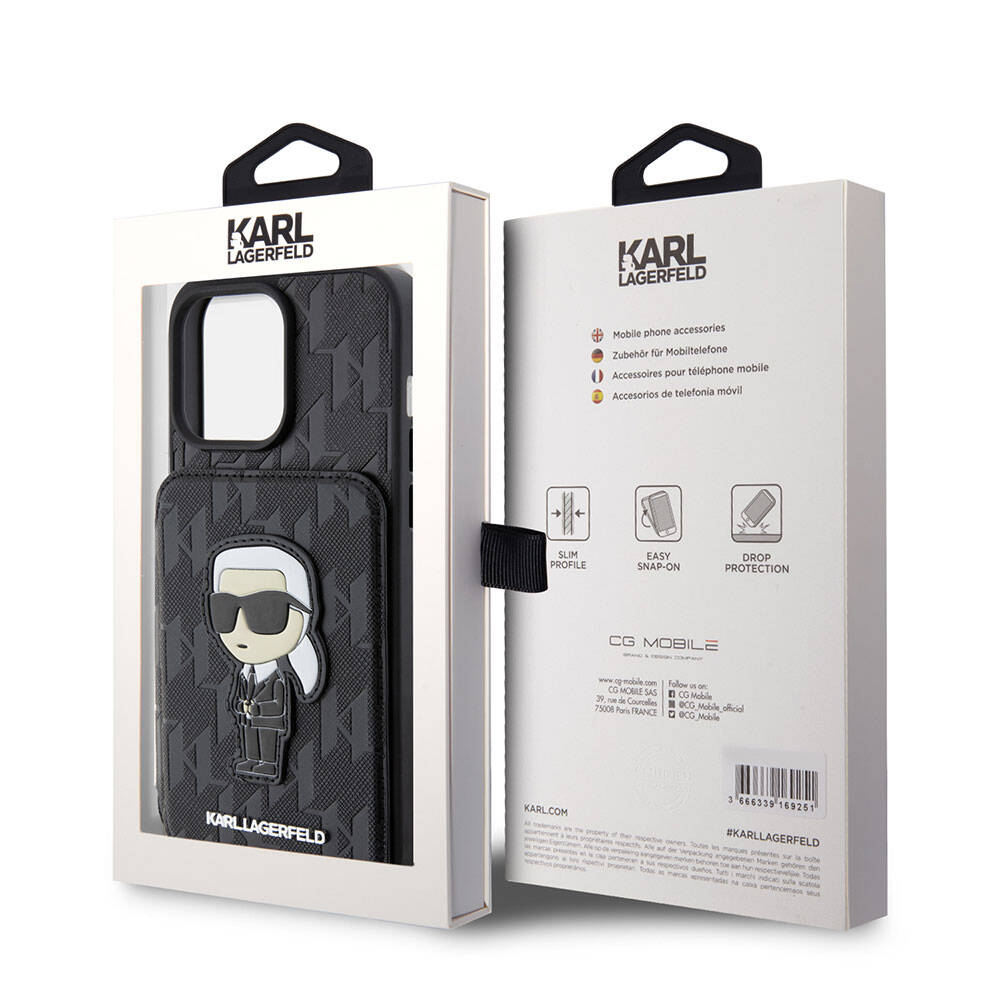 Karl Lagerfeld iPhone 15 Pro Max Standlı Kartlıklı Saffiano Monogram İkonik Metal Logo Orjinal Lisanslı Telefon Kılıfı - 8