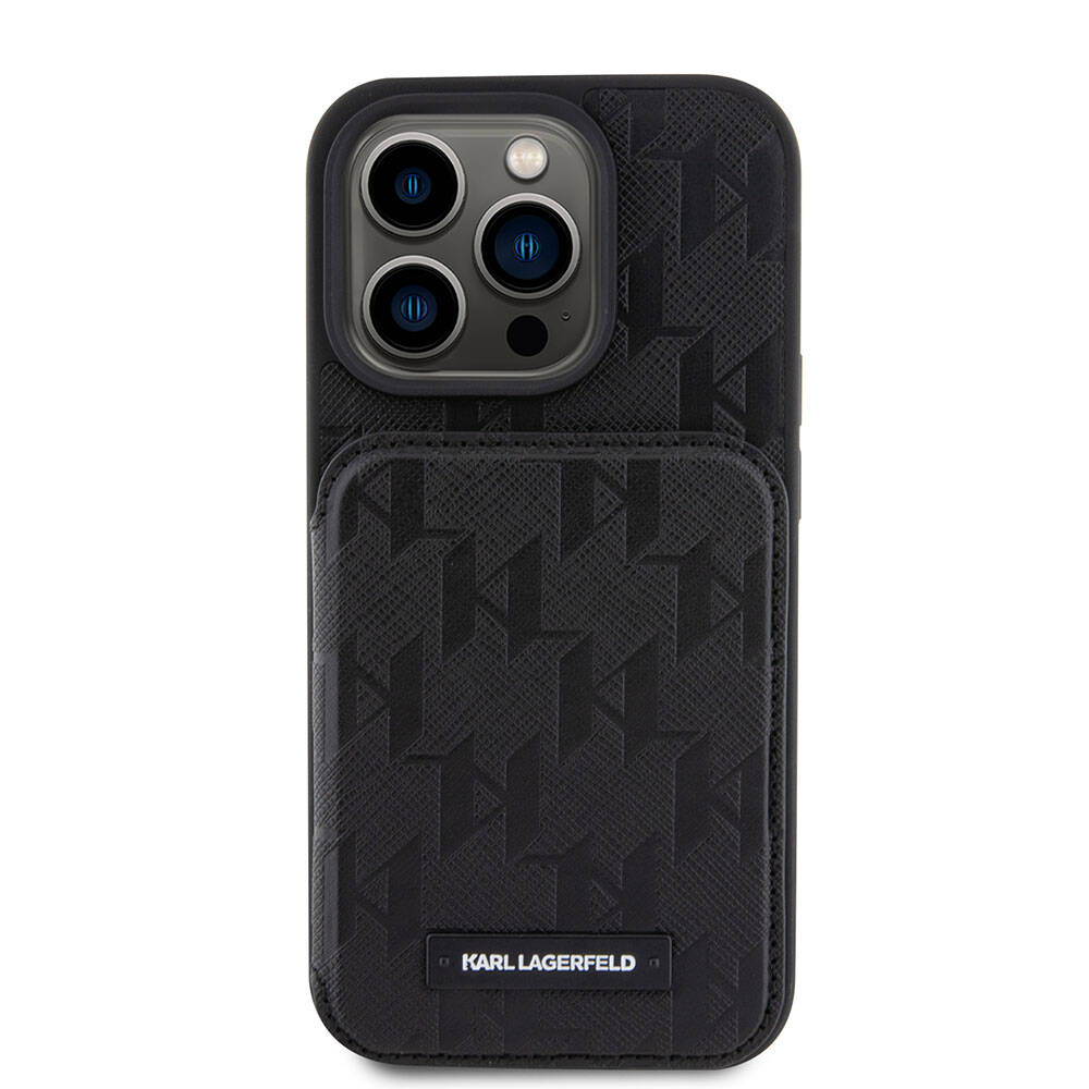 Karl Lagerfeld iPhone 15 Pro Max Standlı Kartlıklı Saffiano Monogram Metal Logo Orjinal Lisanslı Telefon Kılıfı - 4