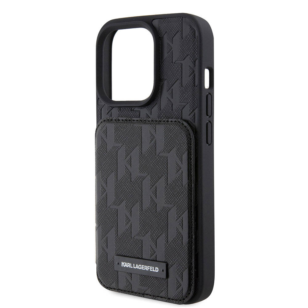 Karl Lagerfeld iPhone 15 Pro Max Standlı Kartlıklı Saffiano Monogram Metal Logo Orjinal Lisanslı Telefon Kılıfı - 5