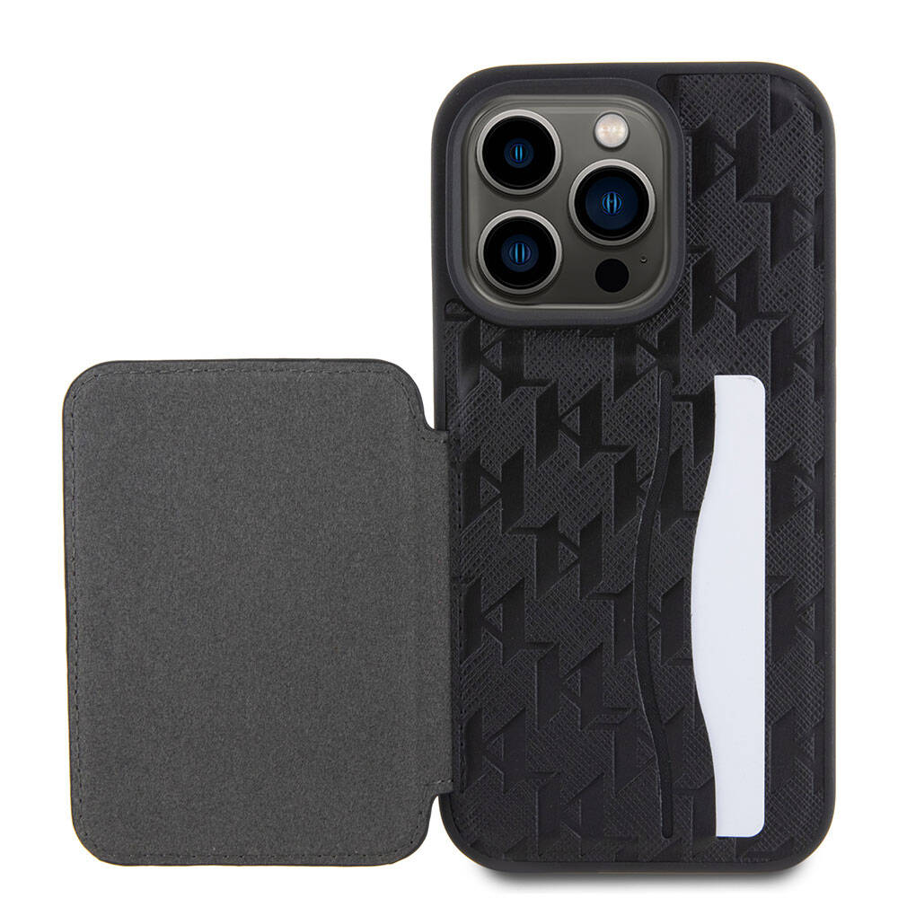 Karl Lagerfeld iPhone 15 Pro Max Standlı Kartlıklı Saffiano Monogram Metal Logo Orjinal Lisanslı Telefon Kılıfı - 7