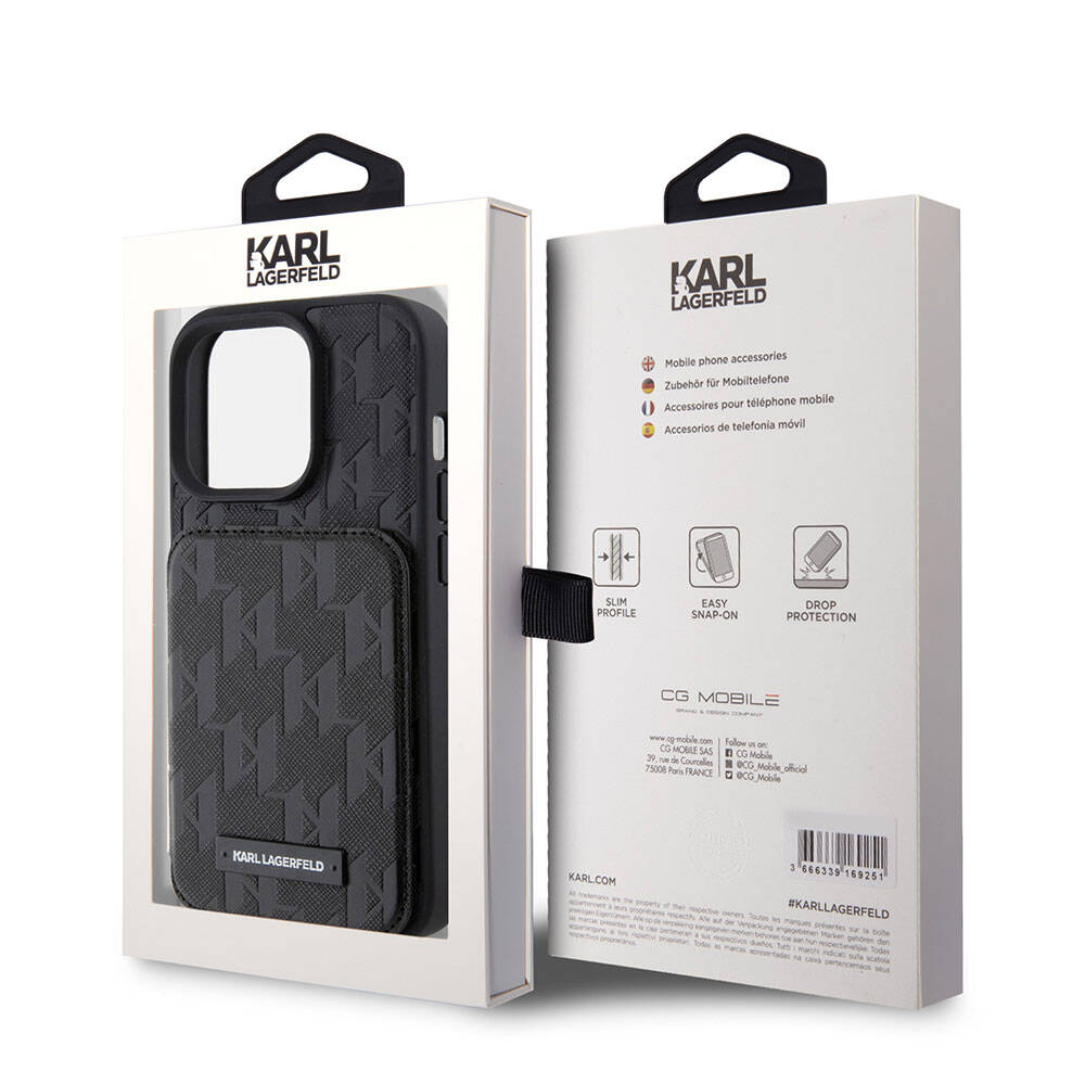 Karl Lagerfeld iPhone 15 Pro Max Standlı Kartlıklı Saffiano Monogram Metal Logo Orjinal Lisanslı Telefon Kılıfı - 8