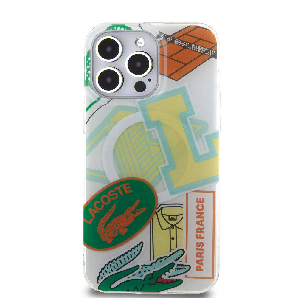 Lacoste iPhone 15 Pro Max Orjinal Lisanslı Magsafe Şarj Özellikli Çift Katmanlı Yamalar Desenli Telefon Kılıfı - 3