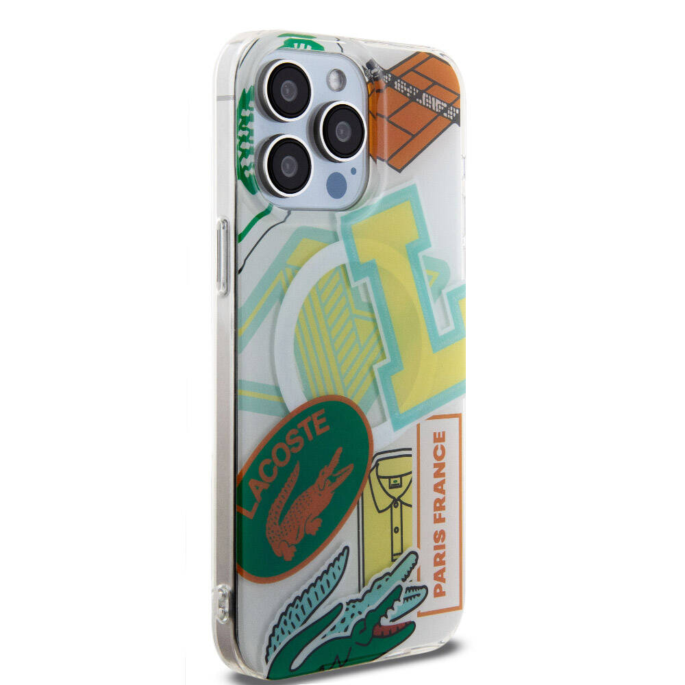 Lacoste iPhone 15 Pro Max Orjinal Lisanslı Magsafe Şarj Özellikli Çift Katmanlı Yamalar Desenli Telefon Kılıfı - 4