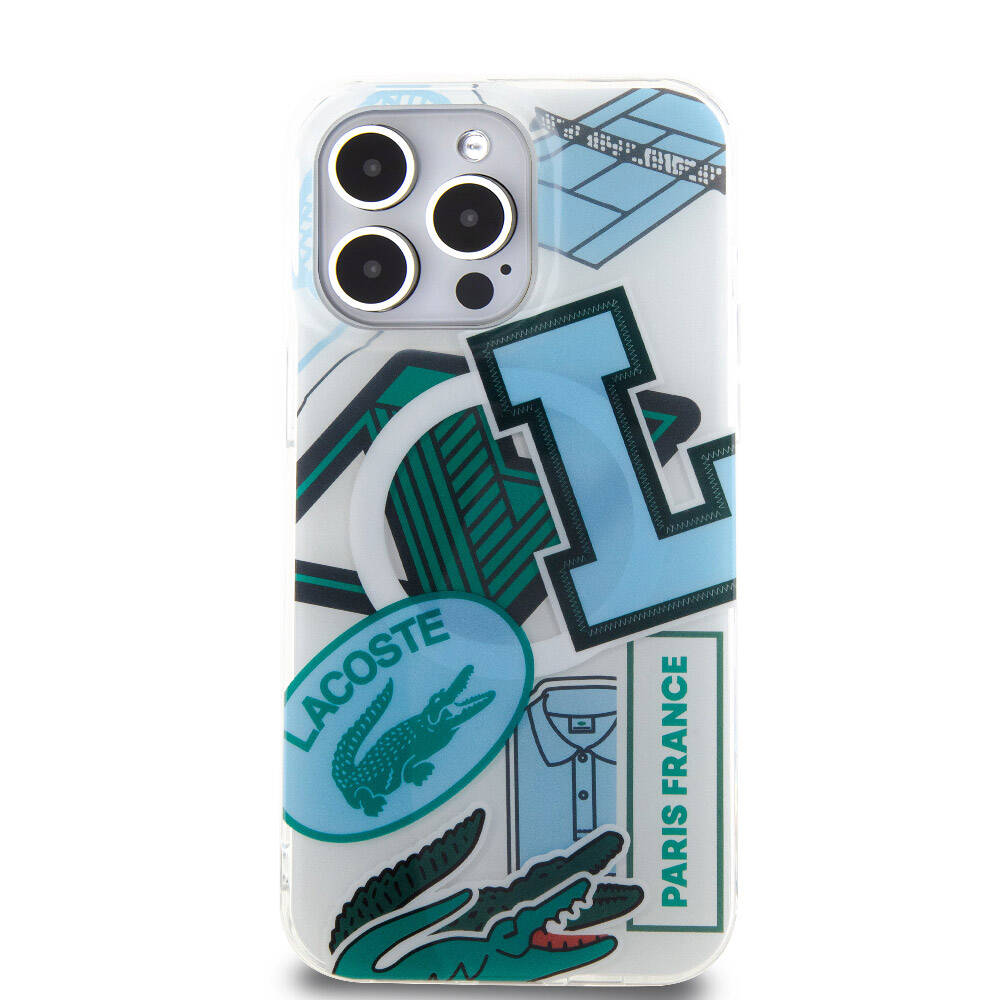 Lacoste iPhone 15 Pro Max Orjinal Lisanslı Magsafe Şarj Özellikli Çift Katmanlı Yamalar Desenli Telefon Kılıfı - 24