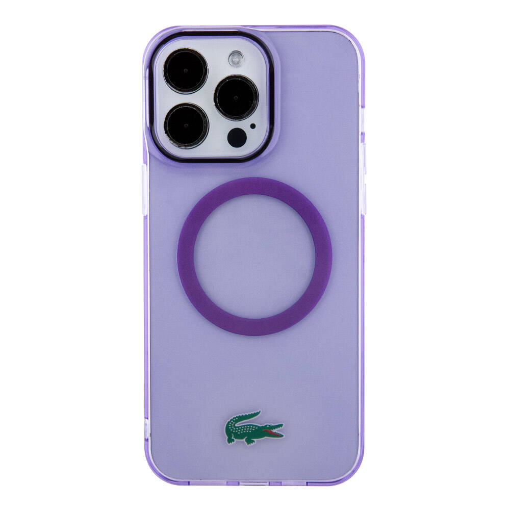 Lacoste iPhone 15 Pro Max Orjinal Lisanslı Magsafe Şarj Özellikli İkonik Timsah Logolu Hard Parme Telefon Kılıfı - 3