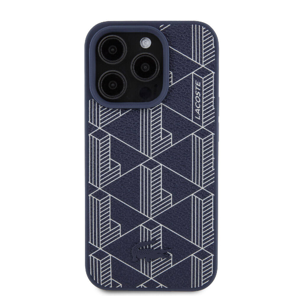 Lacoste iPhone 15 Pro Max Orjinal Lisanslı Magsafe Şarj Özellikli PU Deri Görünümlü Karışık Monogram Desenli Telefon Kılıfı - 7