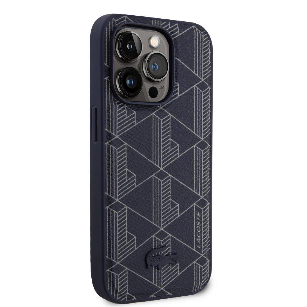 Lacoste iPhone 15 Pro Max Orjinal Lisanslı Magsafe Şarj Özellikli PU Deri Görünümlü Karışık Monogram Desenli Telefon Kılıfı - 2