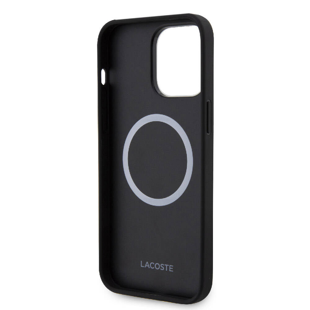 Lacoste iPhone 15 Pro Max Orjinal Lisanslı Magsafe Şarj Özellikli PU Deri Görünümlü Karışık Monogram Desenli Telefon Kılıfı - 8
