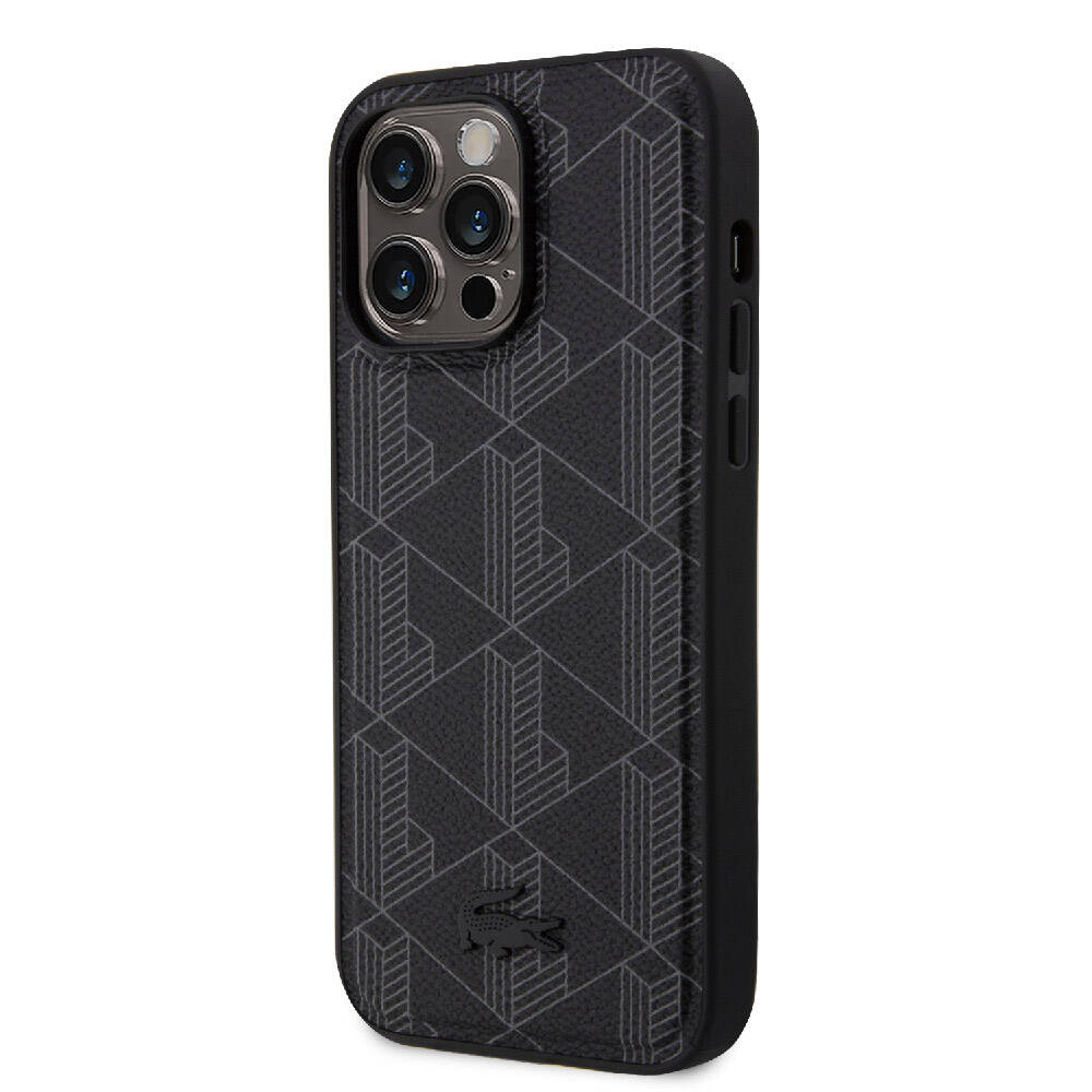 Lacoste iPhone 15 Pro Max Orjinal Lisanslı Magsafe Şarj Özellikli PU Deri Görünümlü Karışık Monogram Desenli Telefon Kılıfı - 11