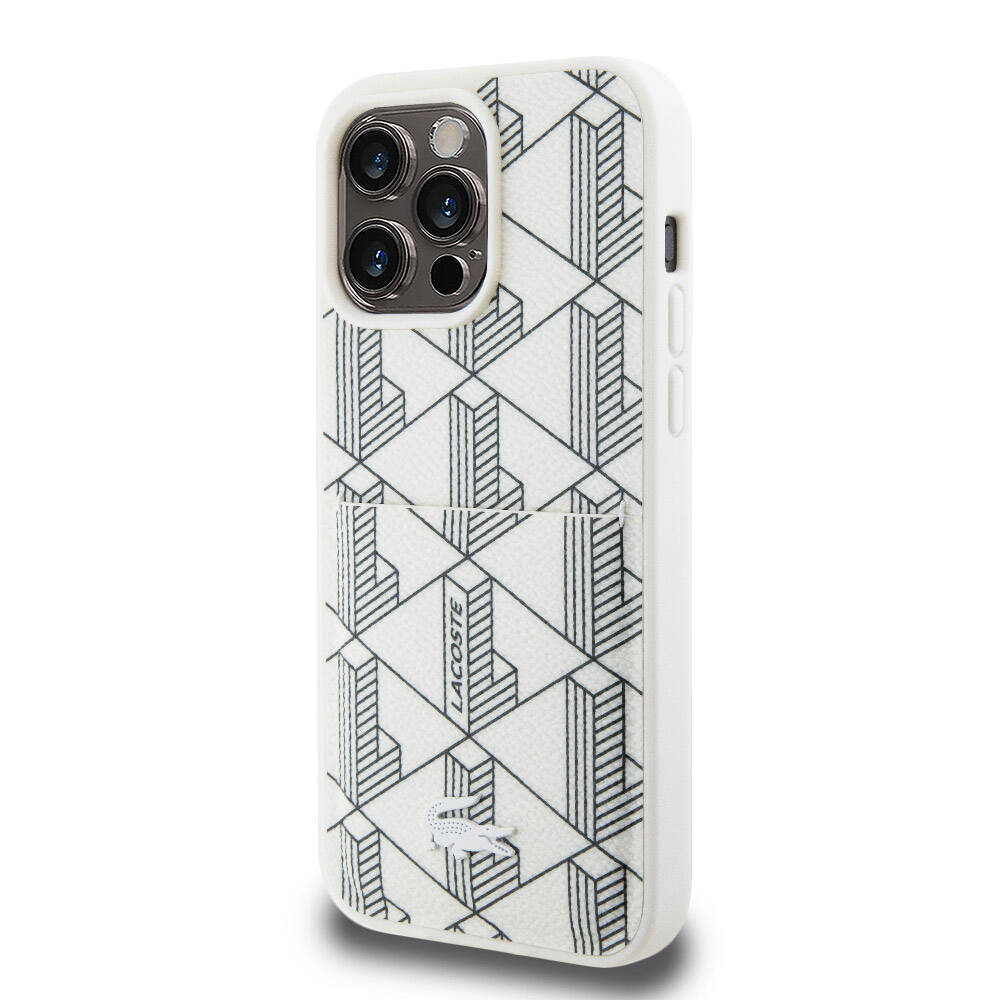 Lacoste iPhone 15 Pro Max Orjinal Lisanslı Magsafe Şarj Özellikli PU Deri Görünümlü Kartlıklı Karışık Monogram Desenli Telefon Kılıfı - 2