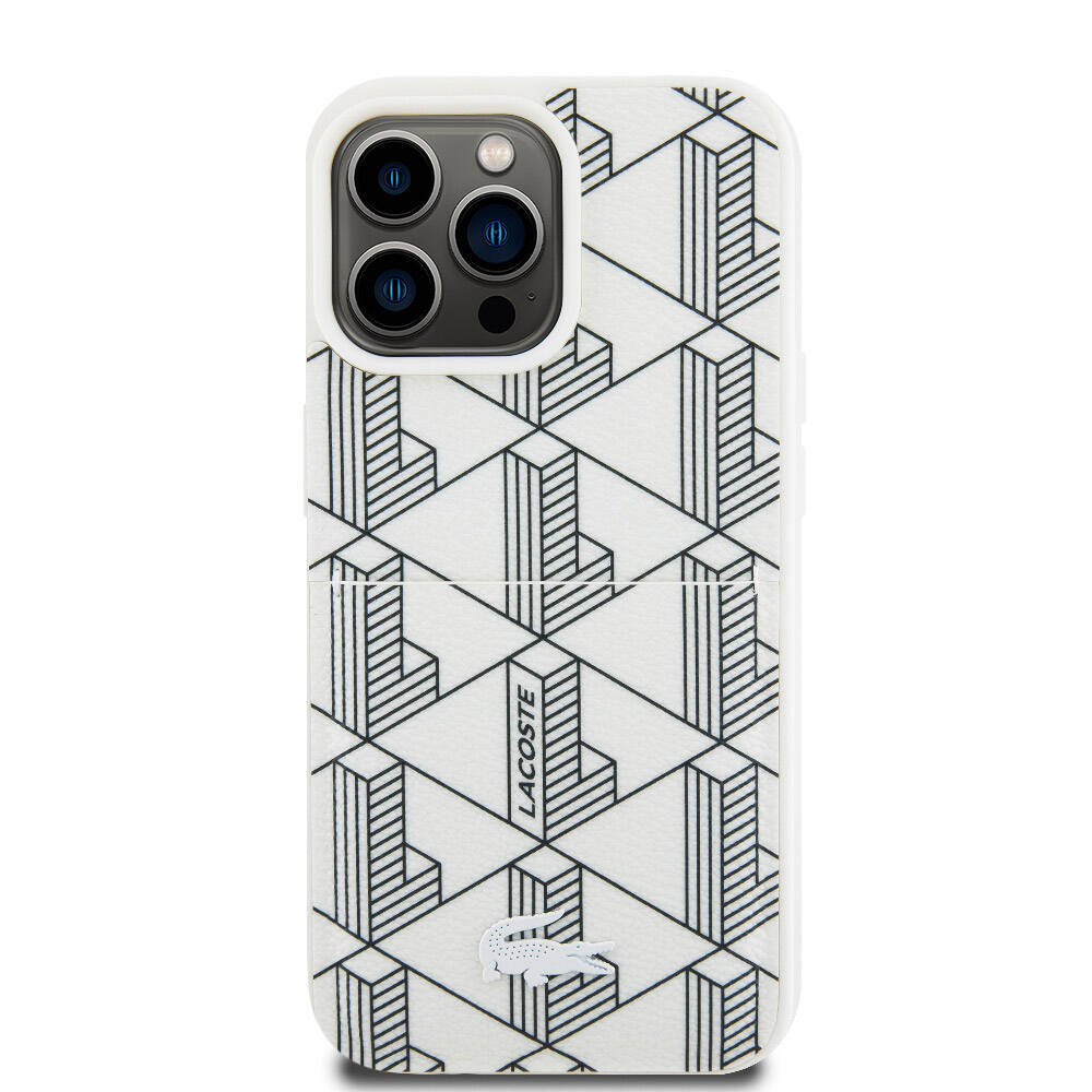 Lacoste iPhone 15 Pro Max Orjinal Lisanslı Magsafe Şarj Özellikli PU Deri Görünümlü Kartlıklı Karışık Monogram Desenli Telefon Kılıfı - 4