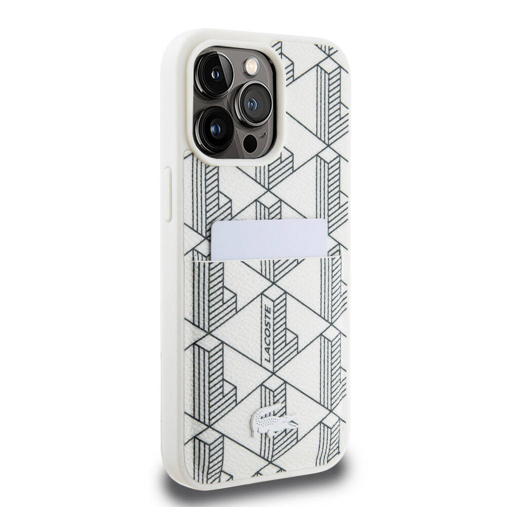 Lacoste iPhone 15 Pro Max Orjinal Lisanslı Magsafe Şarj Özellikli PU Deri Görünümlü Kartlıklı Karışık Monogram Desenli Telefon Kılıfı - 6