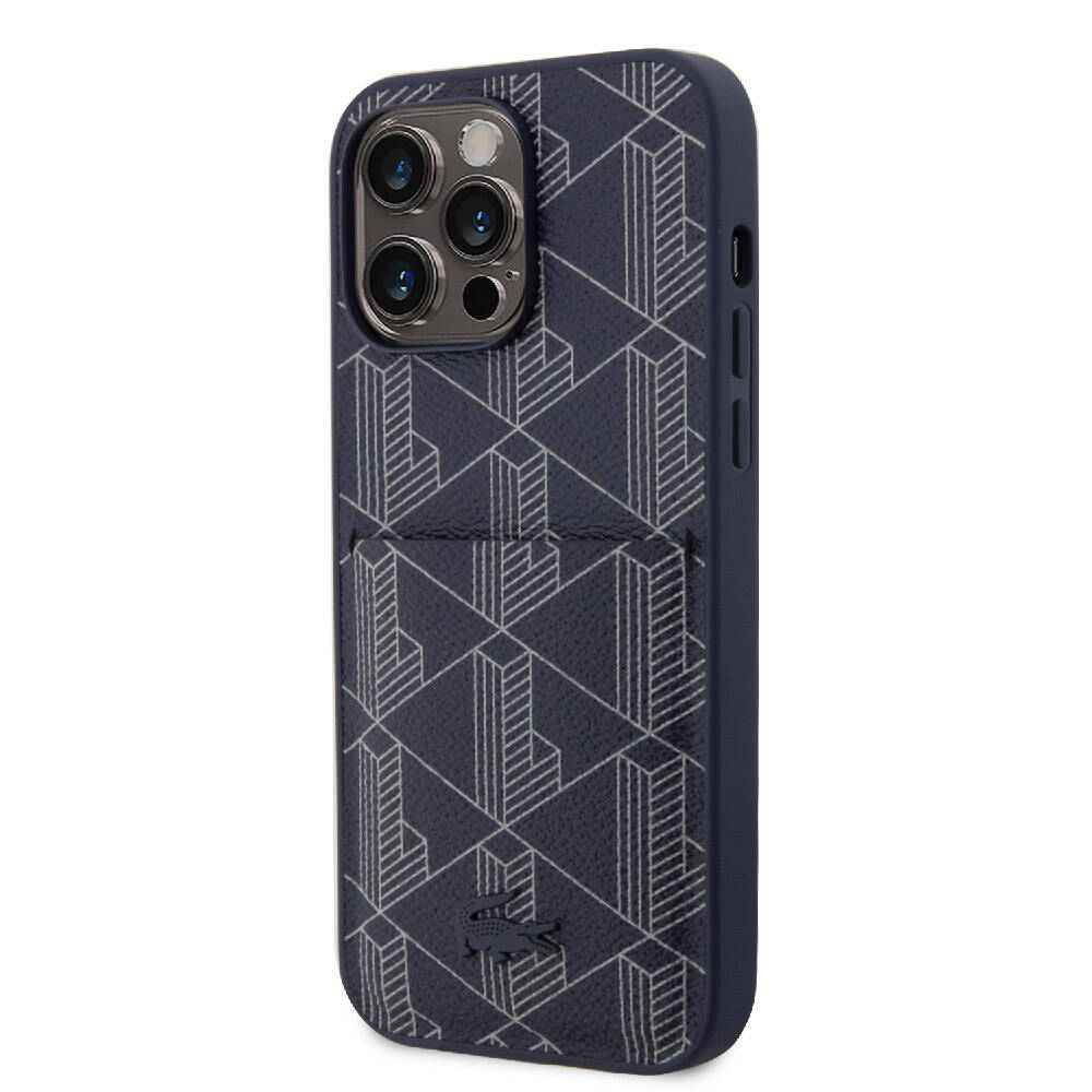 Lacoste iPhone 15 Pro Max Orjinal Lisanslı Magsafe Şarj Özellikli PU Deri Görünümlü Kartlıklı Karışık Monogram Desenli Telefon Kılıfı - 3