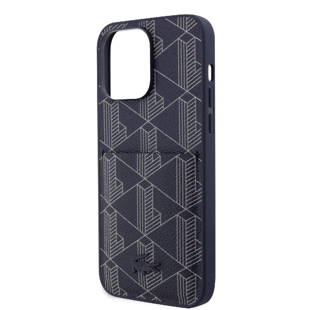 Lacoste iPhone 15 Pro Max Orjinal Lisanslı Magsafe Şarj Özellikli PU Deri Görünümlü Kartlıklı Karışık Monogram Desenli Telefon Kılıfı - 11