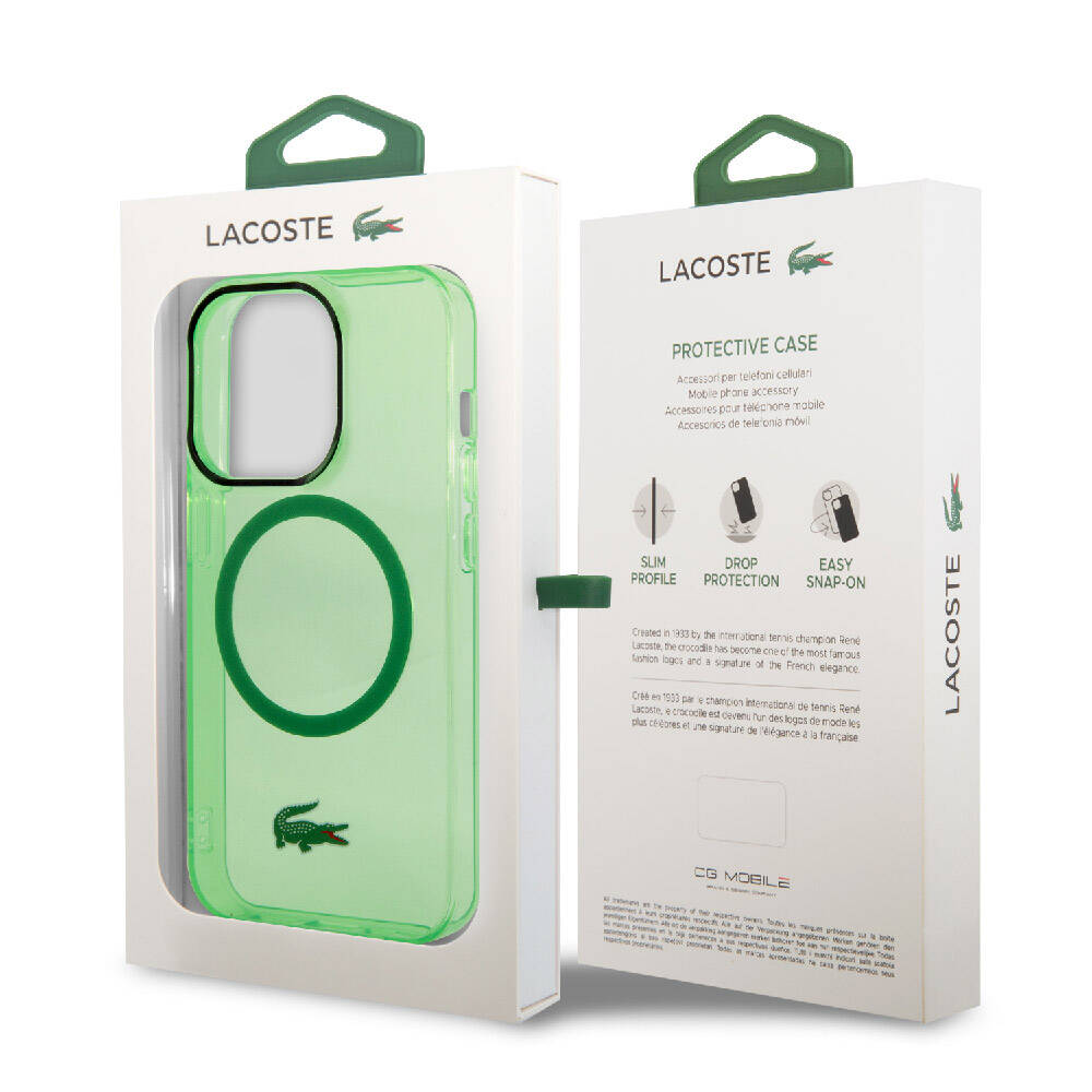 Lacoste iPhone 15 Pro Max Orjinal Lisanslı Magsafe Şarj Özellikli Transparan Timsah Logo Baskılı Telefon Kılıfı - 15