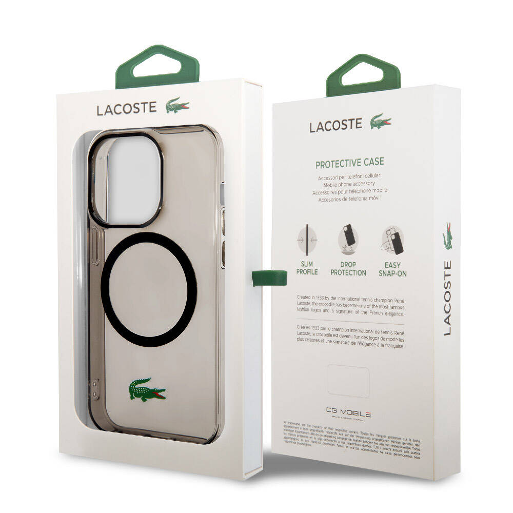 Lacoste iPhone 15 Pro Max Orjinal Lisanslı Magsafe Şarj Özellikli Transparan Timsah Logo Baskılı Telefon Kılıfı - 22