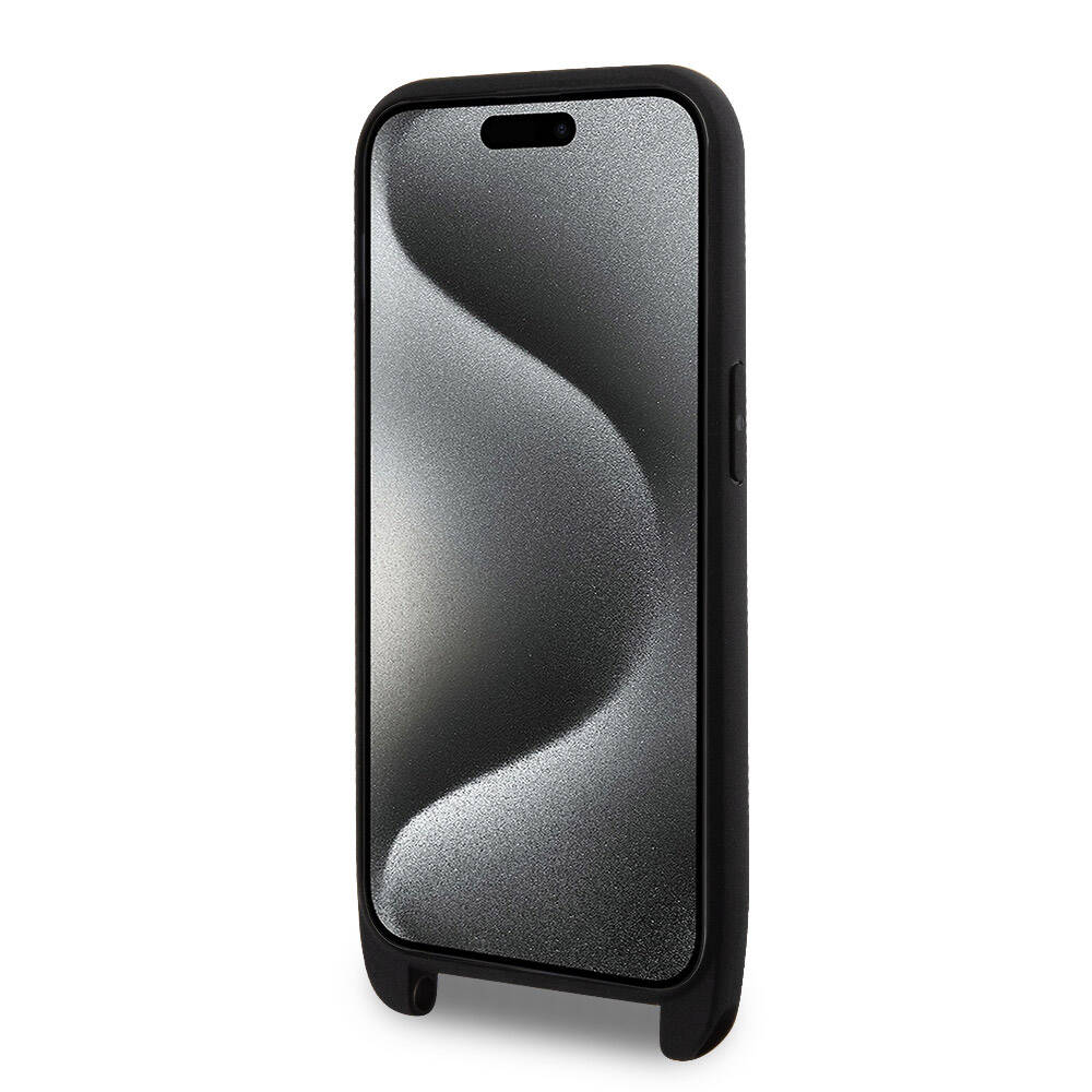 Lacoste iPhone 15 Pro Max Orjinal Lisanslı PU Pike Desenli Arka Yüzey Askılı İkonik Timsah Dokuma Logolu Telefon Kılıfı - 9