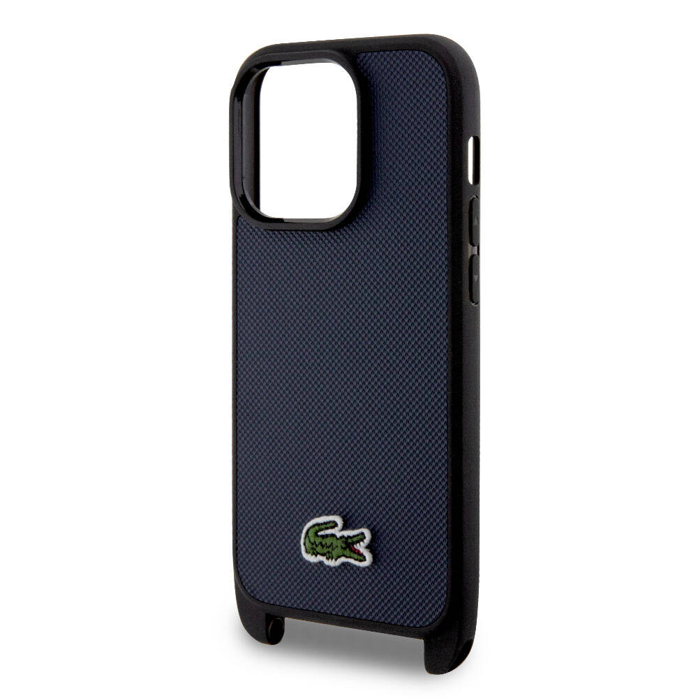 Lacoste iPhone 15 Pro Max Orjinal Lisanslı PU Pike Desenli Arka Yüzey Askılı İkonik Timsah Dokuma Logolu Telefon Kılıfı - 10