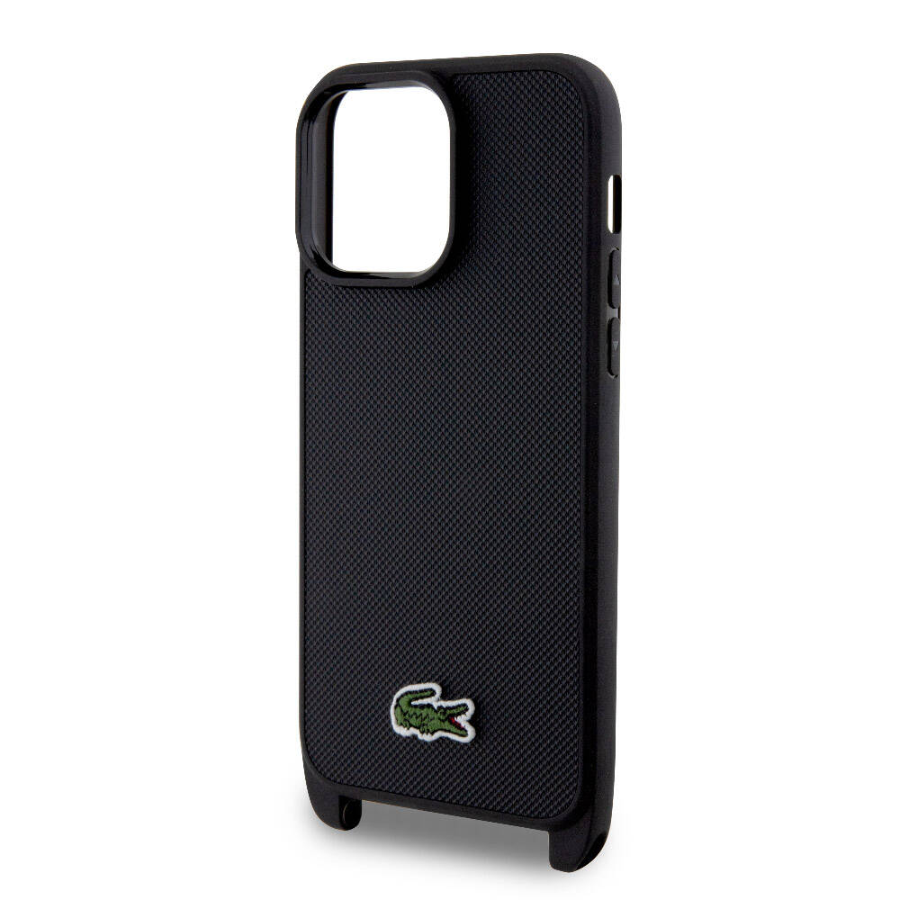 Lacoste iPhone 15 Pro Max Orjinal Lisanslı PU Pike Desenli Arka Yüzey Askılı İkonik Timsah Dokuma Logolu Telefon Kılıfı - 16