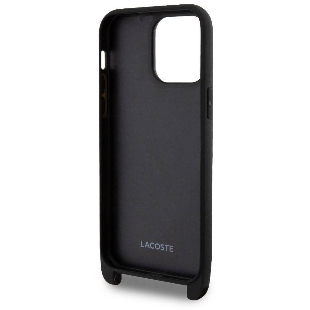 Lacoste iPhone 15 Pro Max Orjinal Lisanslı PU Pike Desenli Arka Yüzey Askılı İkonik Timsah Dokuma Logolu Telefon Kılıfı - 17
