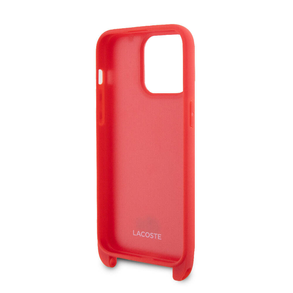 Lacoste iPhone 15 Pro Max Orjinal Lisanslı PU Pike Desenli Arka Yüzey Askılı İkonik Timsah Dokuma Logolu Telefon Kılıfı - 23