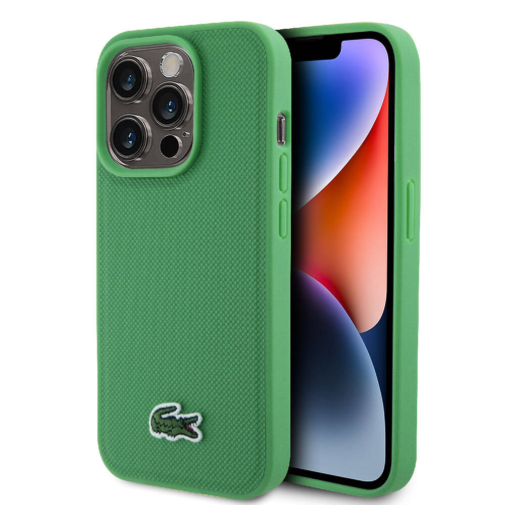 Lacoste iPhone 15 Pro Max Orjinal Lisanslı PU Pike Desenli Arka Yüzey İkonik Timsah Dokuma Logolu Kılıf