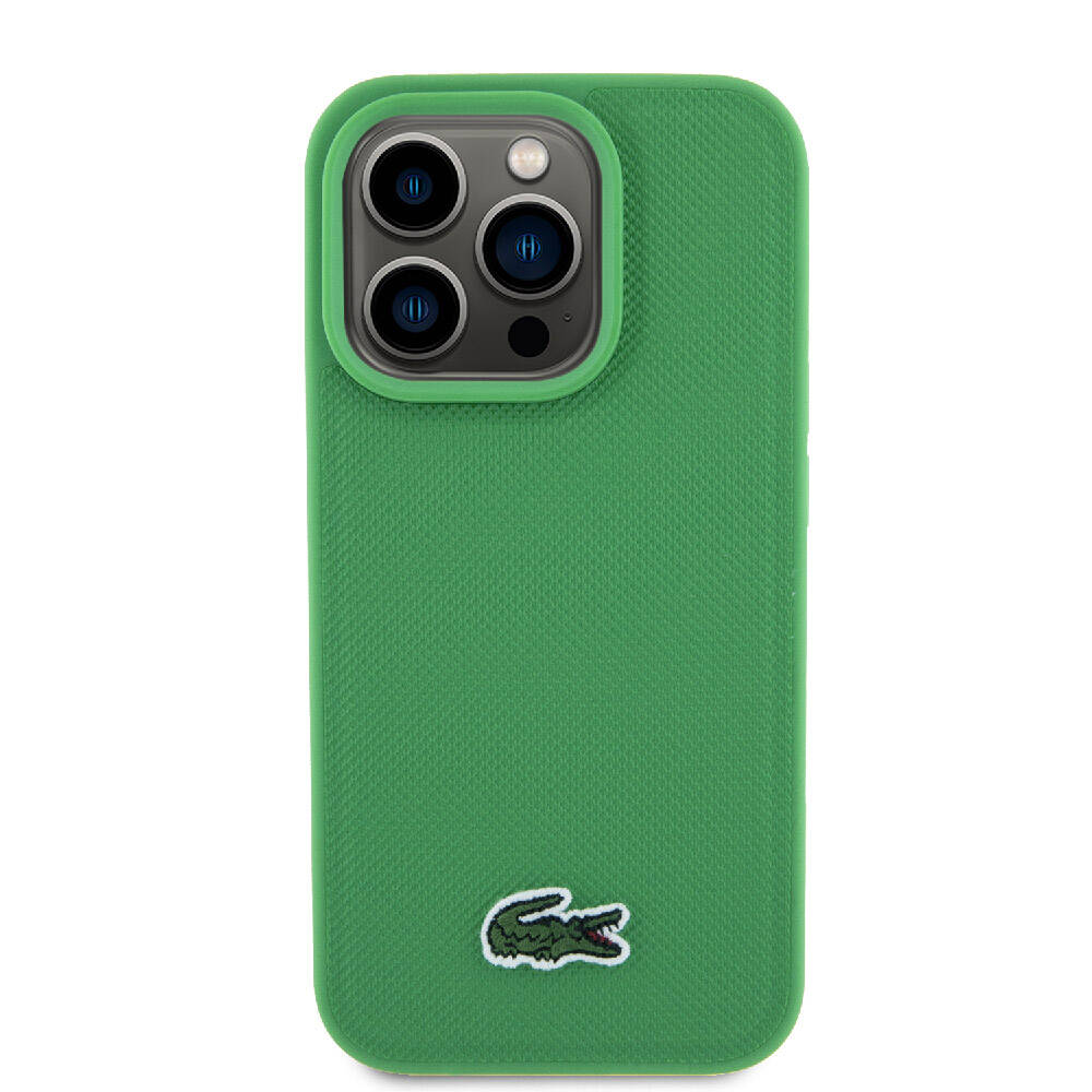 Lacoste iPhone 15 Pro Max Orjinal Lisanslı PU Pike Desenli Arka Yüzey İkonik Timsah Dokuma Logolu Kılıf