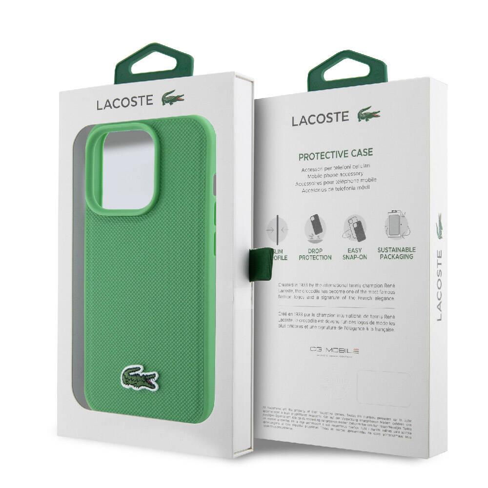 Lacoste iPhone 15 Pro Max Orjinal Lisanslı PU Pike Desenli Arka Yüzey İkonik Timsah Dokuma Logolu Kılıf