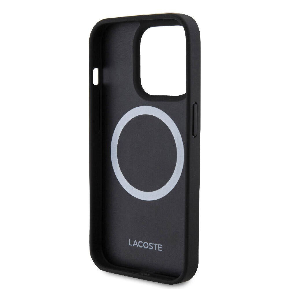 Lacoste iPhone 15 Pro Max Orjinal Lisanslı PU Pike Desenli Arka Yüzey İkonik Timsah Dokuma Logolu Telefon Kılıfı - 21