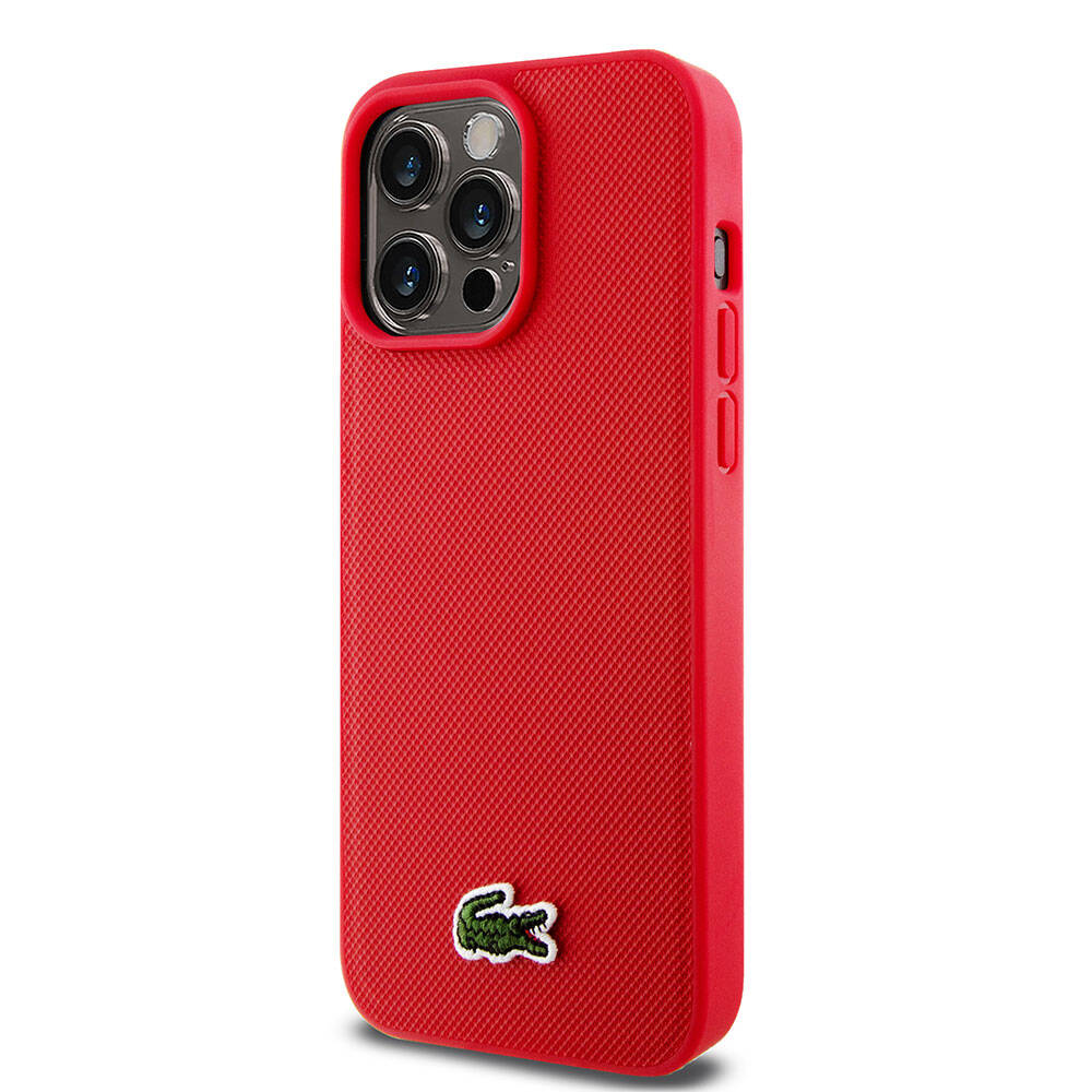 Lacoste iPhone 15 Pro Max Orjinal Lisanslı PU Pike Desenli Arka Yüzey İkonik Timsah Dokuma Logolu Telefon Kılıfı - 23