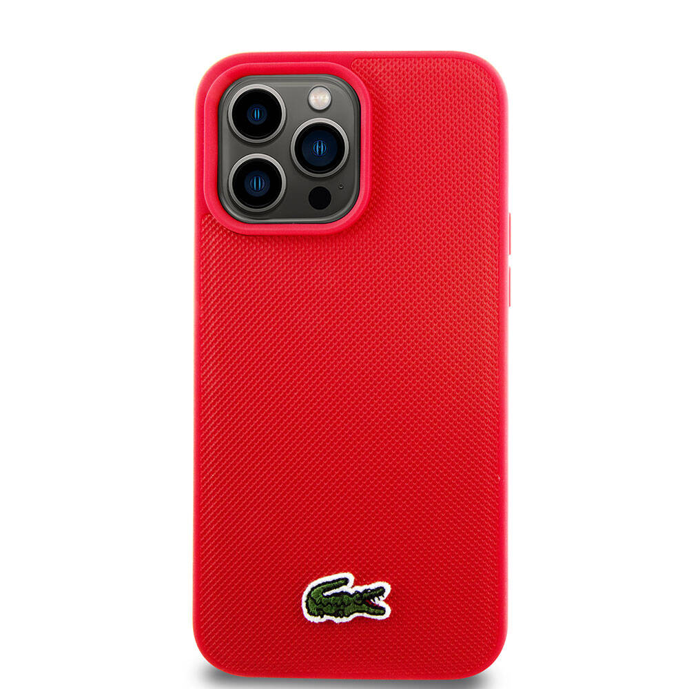 Lacoste iPhone 15 Pro Max Orjinal Lisanslı PU Pike Desenli Arka Yüzey İkonik Timsah Dokuma Logolu Telefon Kılıfı - 24