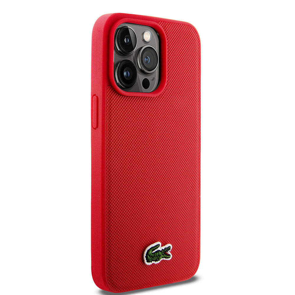 Lacoste iPhone 15 Pro Max Orjinal Lisanslı PU Pike Desenli Arka Yüzey İkonik Timsah Dokuma Logolu Kılıf