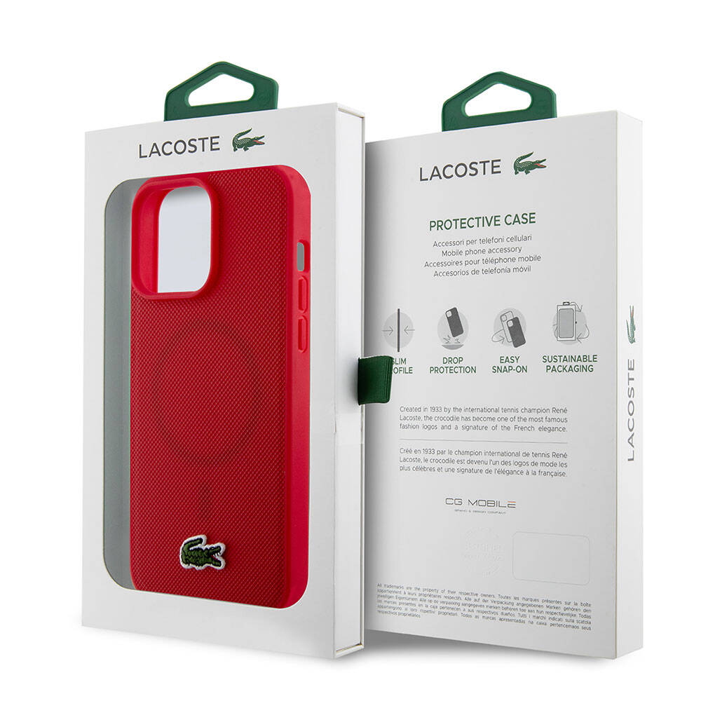 Lacoste iPhone 15 Pro Max Orjinal Lisanslı PU Pike Desenli Arka Yüzey İkonik Timsah Dokuma Logolu Kılıf