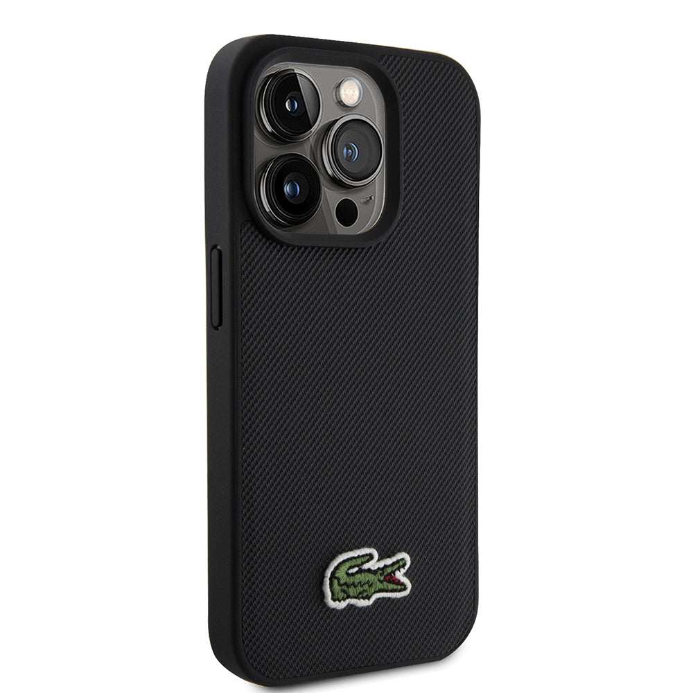 Lacoste iPhone 15 Pro Max Orjinal Lisanslı PU Pike Desenli Arka Yüzey İkonik Timsah Dokuma Logolu Kılıf + Type-C Kablo 1.5m