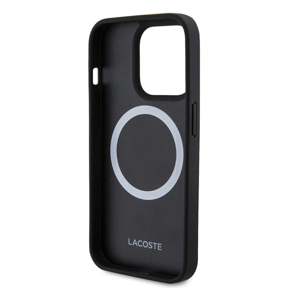 Lacoste iPhone 15 Pro Max Orjinal Lisanslı PU Pike Desenli Arka Yüzey İkonik Timsah Dokuma Logolu Kılıf + Type-C Kablo 1.5m