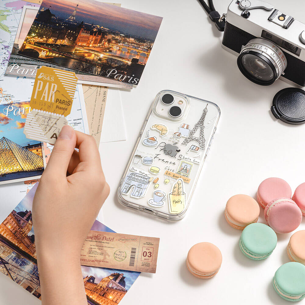 Switcheasy City-M Paris iPhone 15 Pro Max M-safe Şarj Özellikli Çizim Desenli Şok Önleyicili Şeffaf Lisanslı Kılıf