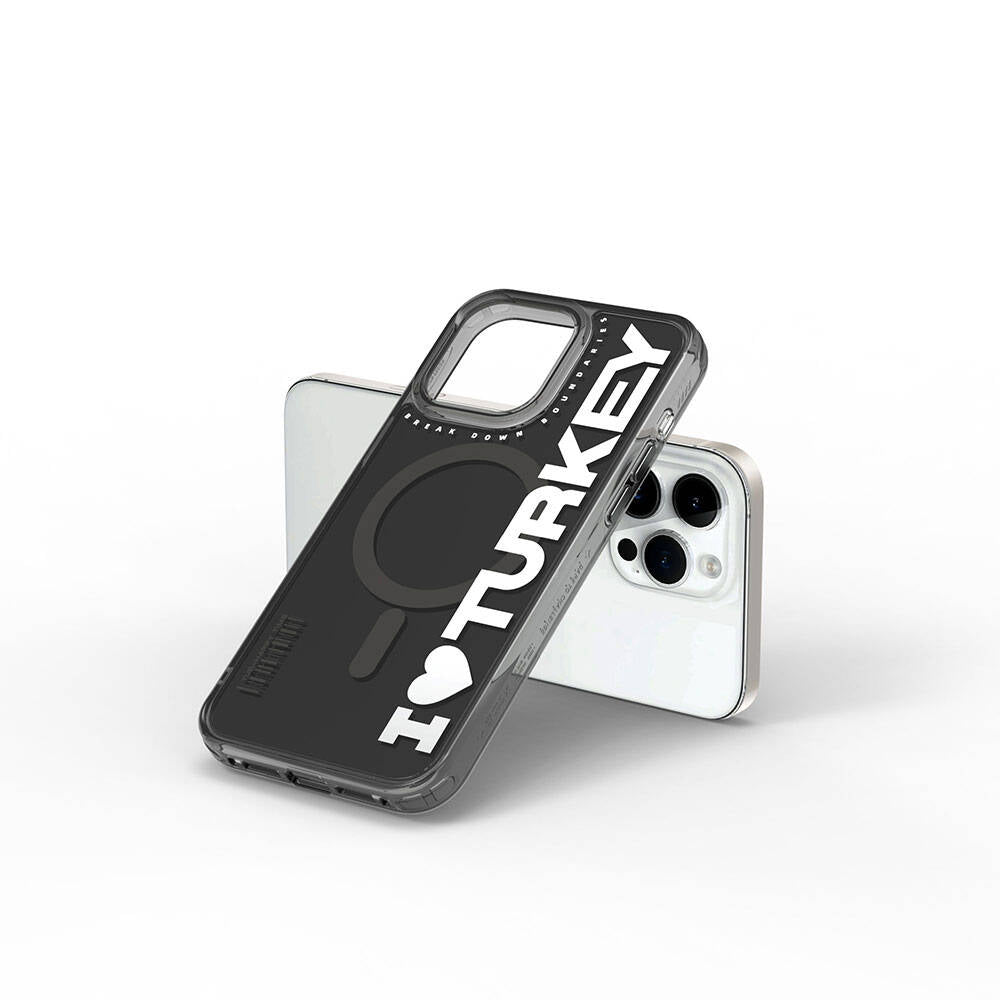 Wiwu Turkey E Serisi iPhone 15 Pro Max M-safe Şarj Özellikli I Love Turkey Yazı Desenli Telefon Kılıfı