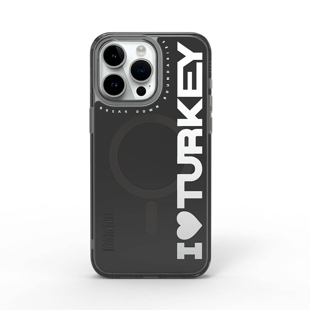 Wiwu Turkey E Serisi iPhone 15 Pro Max M-safe Şarj Özellikli I Love Turkey Yazı Desenli Telefon Kılıfı