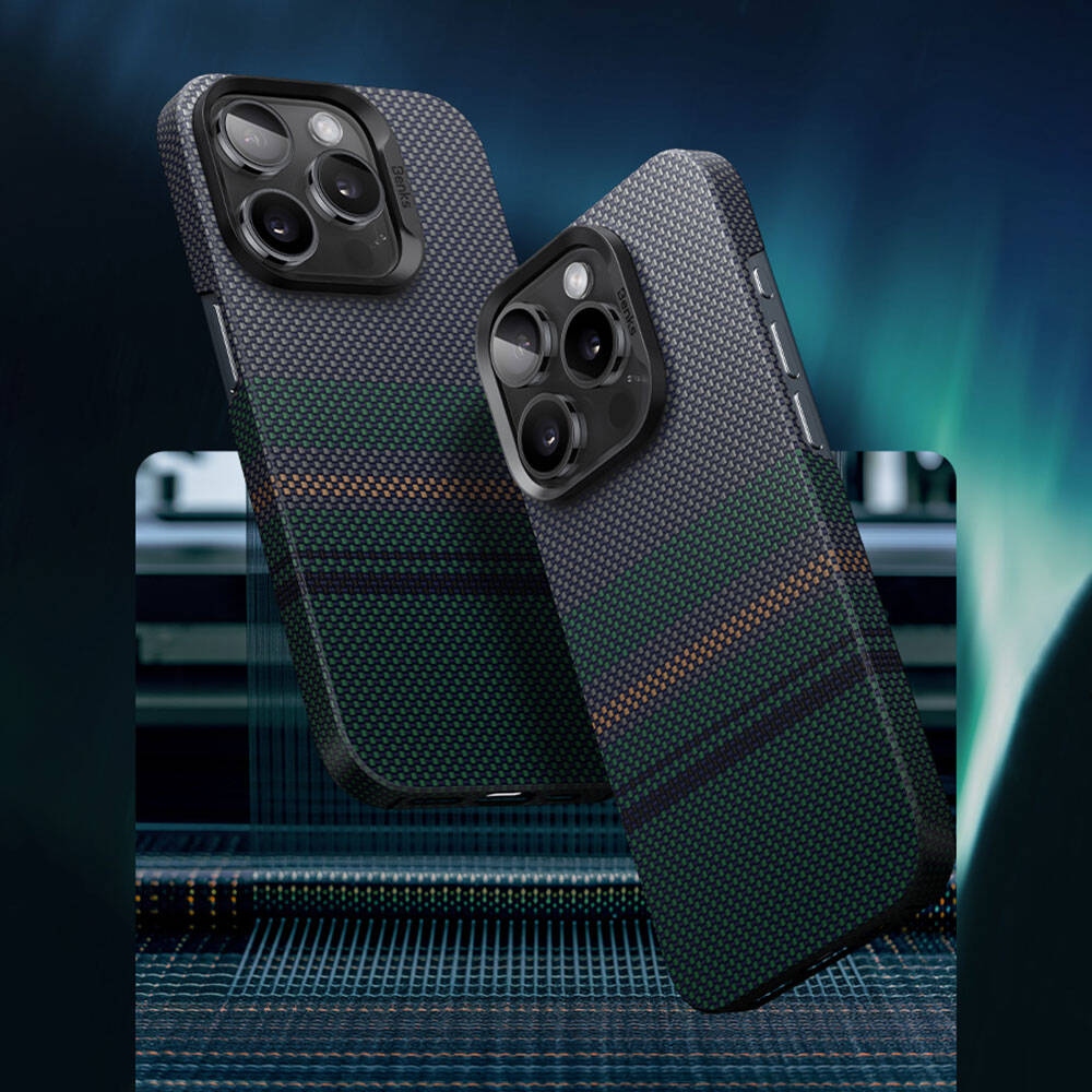 Benks Aurora ArmorAir iPhone 15 Pro Max M-safe Şarj Özellikli Karbon Fiber Tasarımlı Kevlar Kılıf