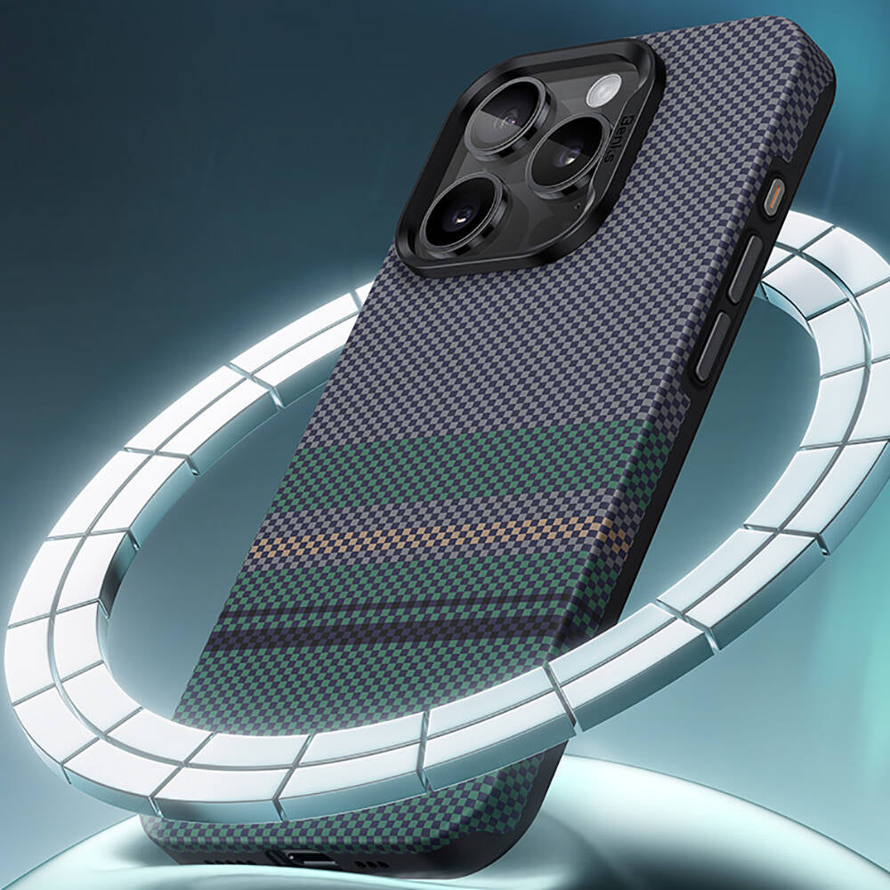 Benks Aurora ArmorPro iPhone 15 Pro Max M-safe Şarj Özellikli Karbon Fiber Tasarımlı Kevlar Kılıf