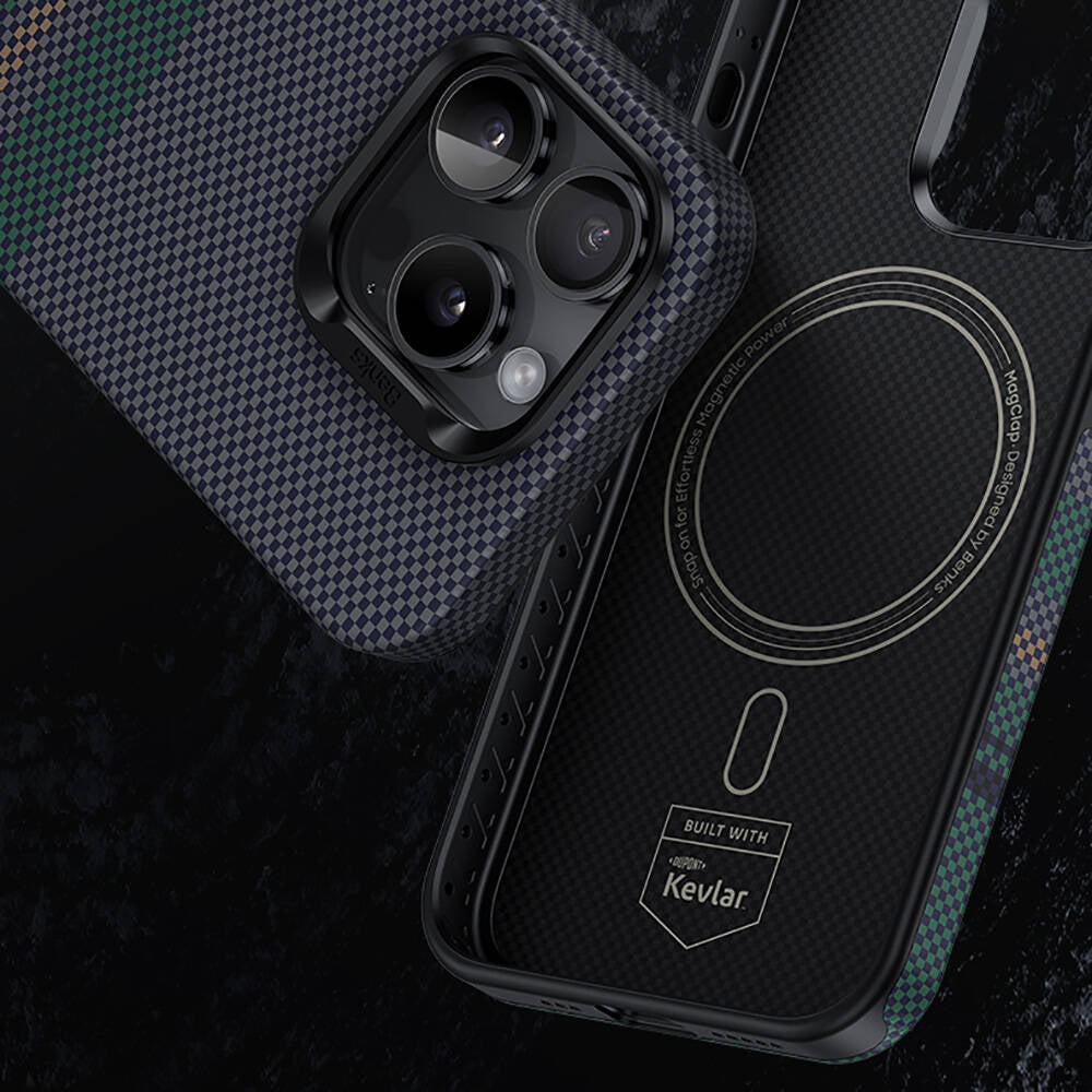Benks Aurora ArmorPro iPhone 15 Pro Max M-safe Şarj Özellikli Karbon Fiber Tasarımlı Kevlar Kılıf