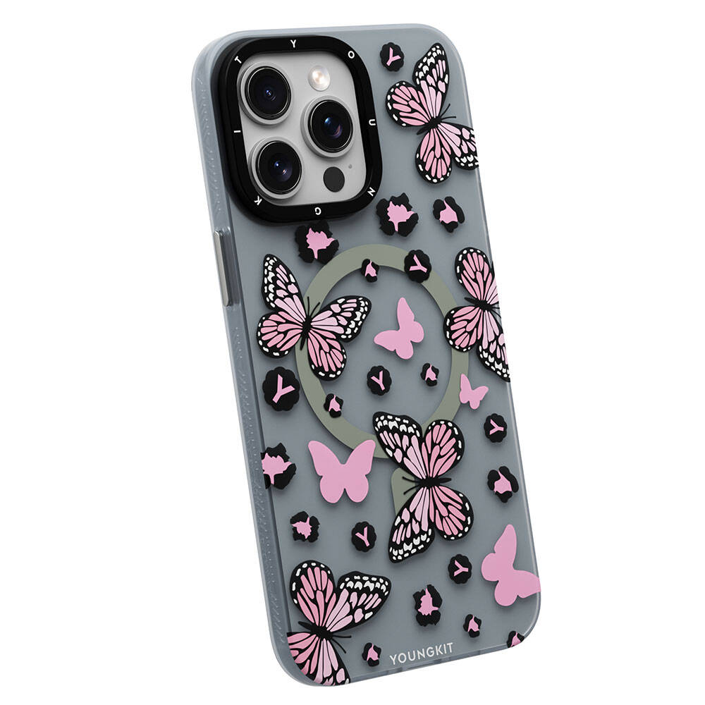 Youngkit Shadow Dance Serisi iPhone 15 Pro Max Magsafe Şarj Özellikli Kelebek Desenli Telefon Kılıfı - 4