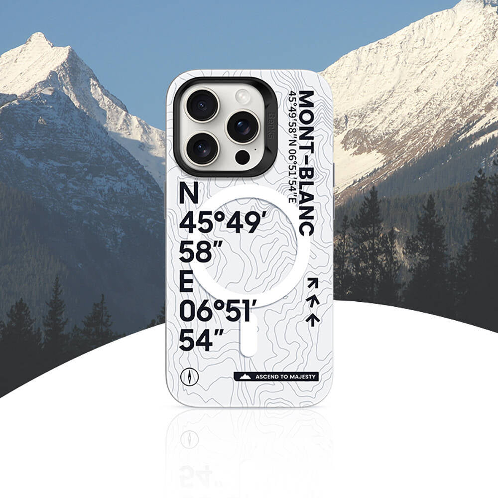 Benks Summit Serisi iPhone 15 Pro Max M-safe Şarj Özellikli Koordinat Yazı Desenli Kılıf
