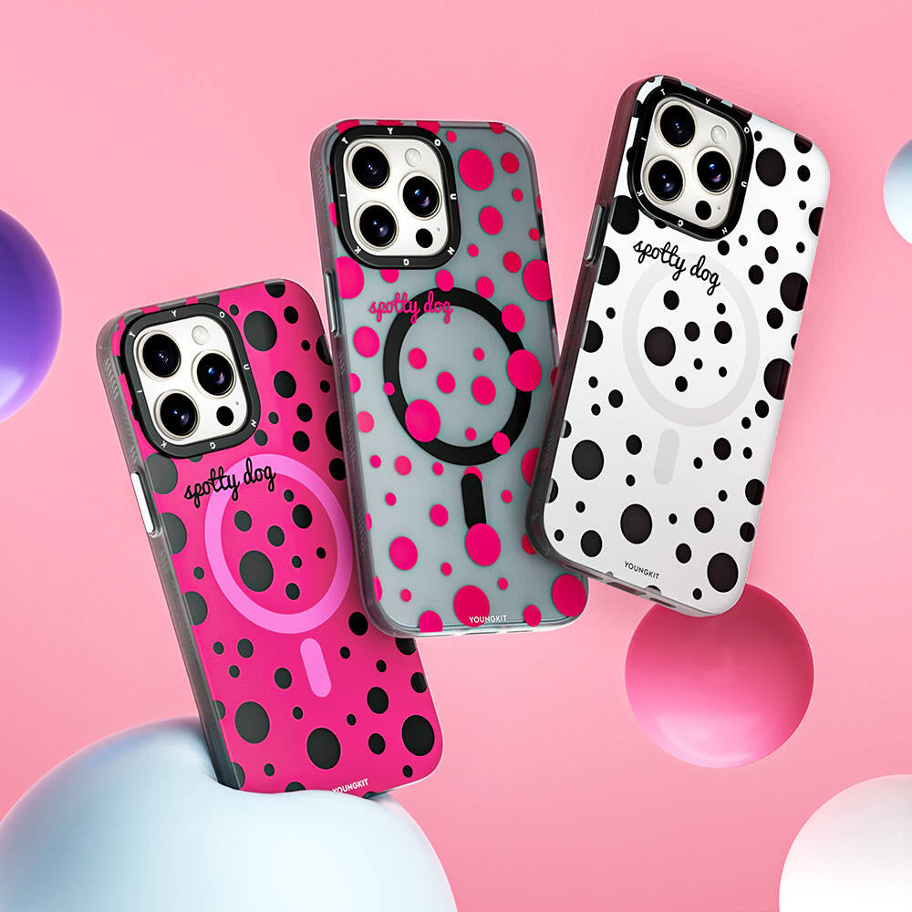 Youngkit Spots Serisi iPhone 15 Pro Max Magsafe Şarj Özellikli Polka Dot Desenli Telefon Kılıfı - 12