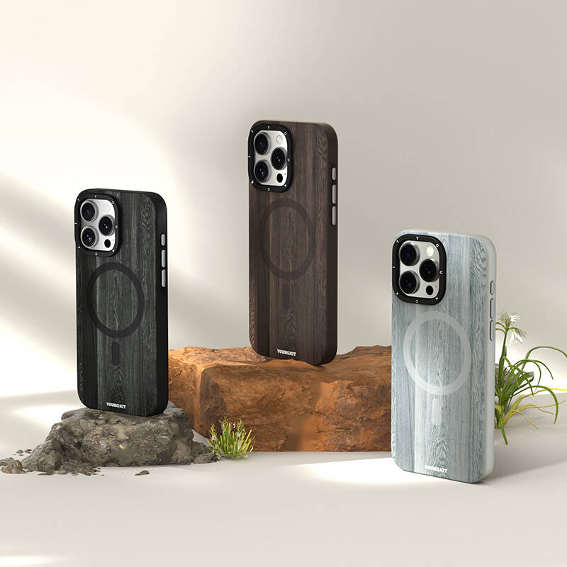 Youngkit Wood Forest Serisi iPhone 15 Pro Max Magsafe Şarj Özellikli Sararmaya Dayanıklı Telefon Kılıfı - 15
