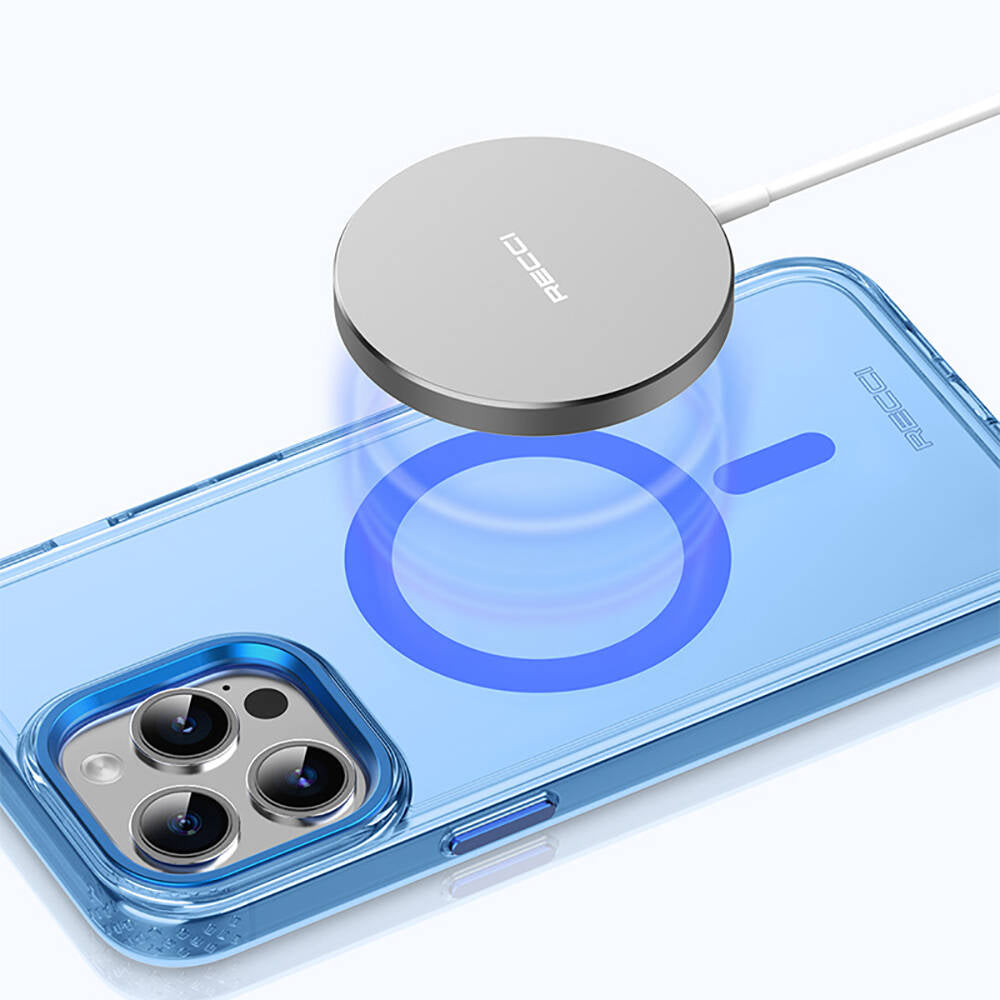 Recci Crystal Color Serisi iPhone 15 Pro Max M-safe Şarj Özellikli Saydam Arka Yüzey Kılıf