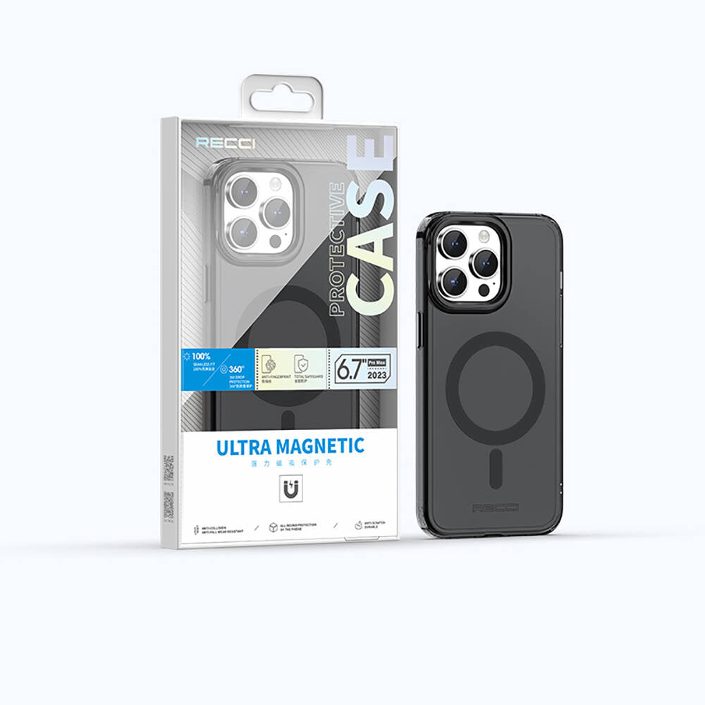Recci Crystal Color Serisi iPhone 15 Pro Max M-safe Şarj Özellikli Saydam Arka Yüzey Kılıf