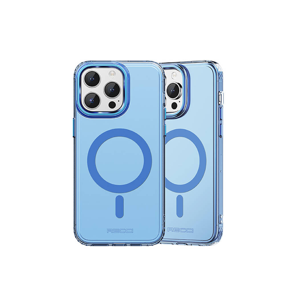 Recci Crystal Color Serisi iPhone 15 Pro Max M-safe Şarj Özellikli Saydam Arka Yüzey Kılıf
