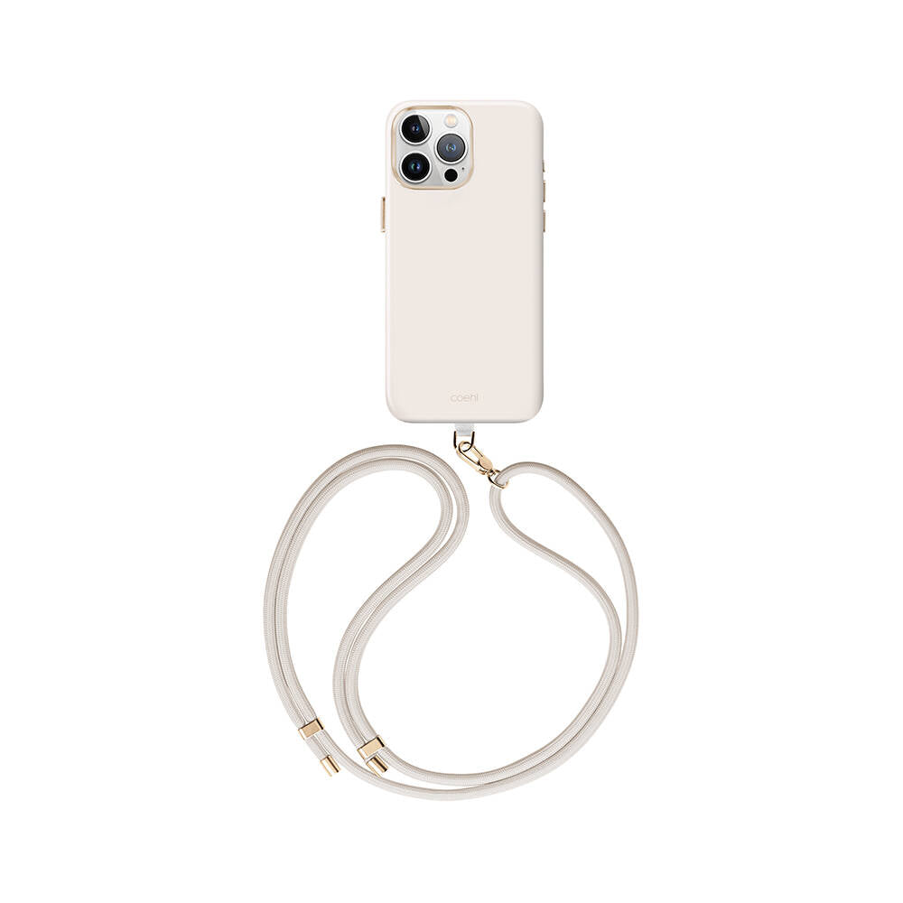 Coehl Creme iPhone 15 Pro Max M-safe Şarj Özellikli Soft Pürüzsüz Yüzey Askı İpli Kılıf